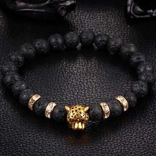Leopard Head - Natural Stone adjustable bead bracelet for Men - La Veliere