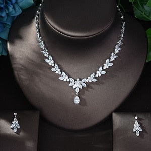 HIBRIDE Luxury New Design AAA Zircon Water Drop Shape Necklace Pendant Set for Women High Quality Party Jewelry Bijoux N-812 - La Veliere