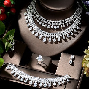 Women Jewelry Sets Water Drop Shape Cubic Zirconia Necklace Earring Set Wedding Accessories N-1296 - La Veliere