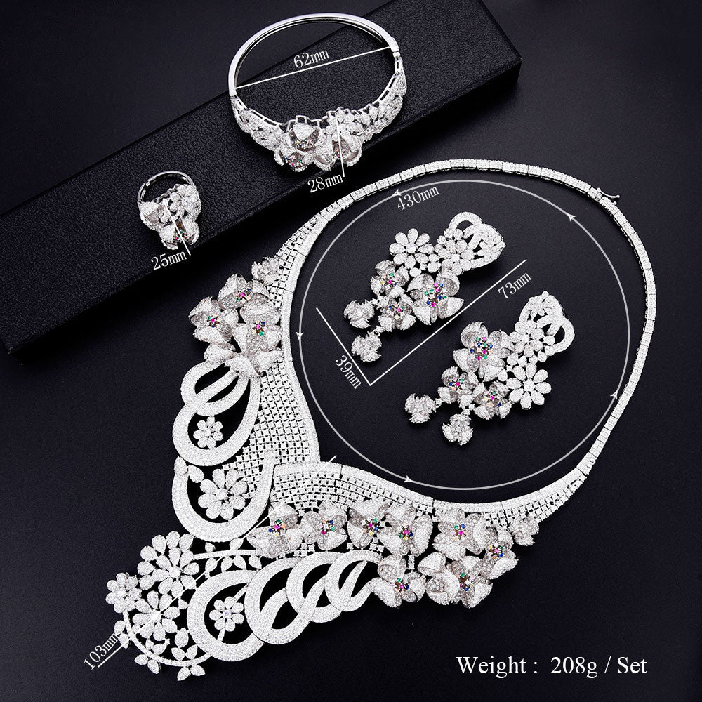 Super Luxury 4PCS  Big Flowers Cubic Zirconia Set Jewelry Sets For Women Wedding Cubic Zirconia Bridal Set - La Veliere