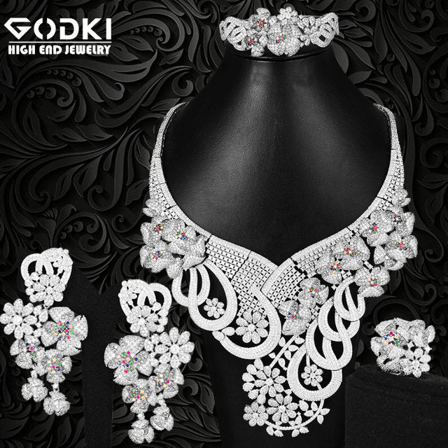 Super Luxury 4PCS  Big Flowers Cubic Zirconia Set Jewelry Sets For Women Wedding Cubic Zirconia Bridal Set - La Veliere