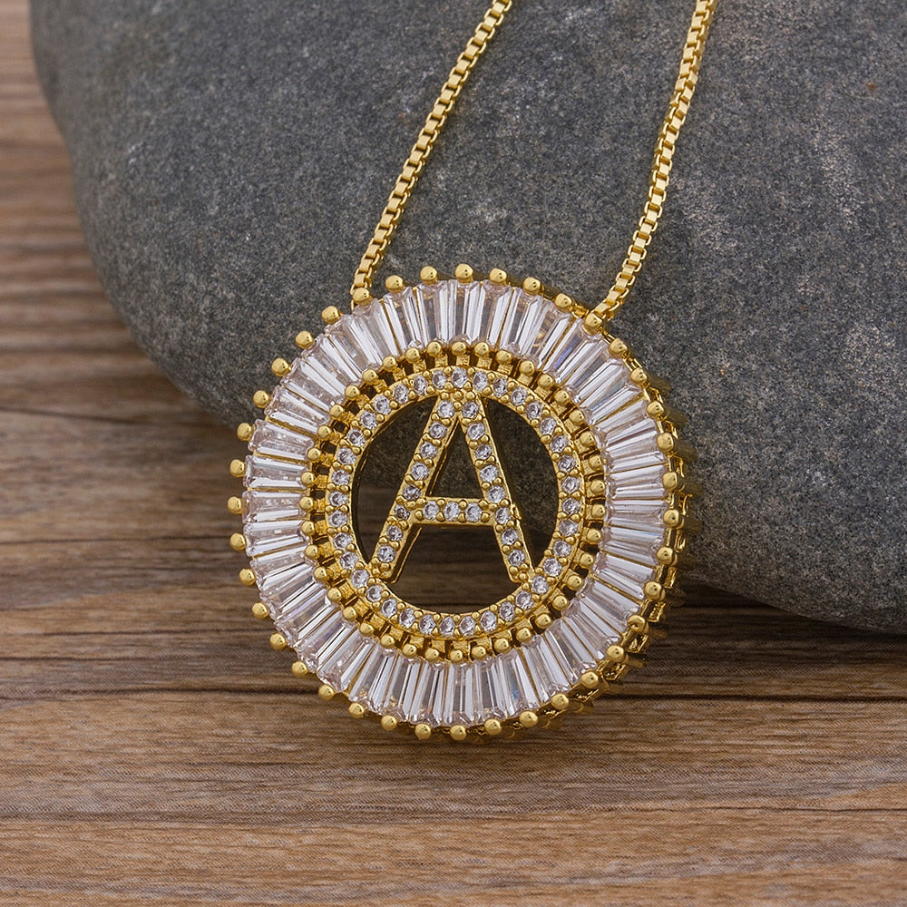 Hot Sale A-Z Initials 3 Colors Chooses Micro Pave CZ Letter Pendant Necklaces For Women Charm Chain Family Jewelry Gift - La Veliere