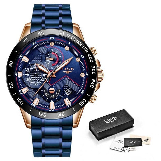 LIGE 2020 New Fashion Men's Stainless Steel Cronograph Quartz Watch - La Veliere
