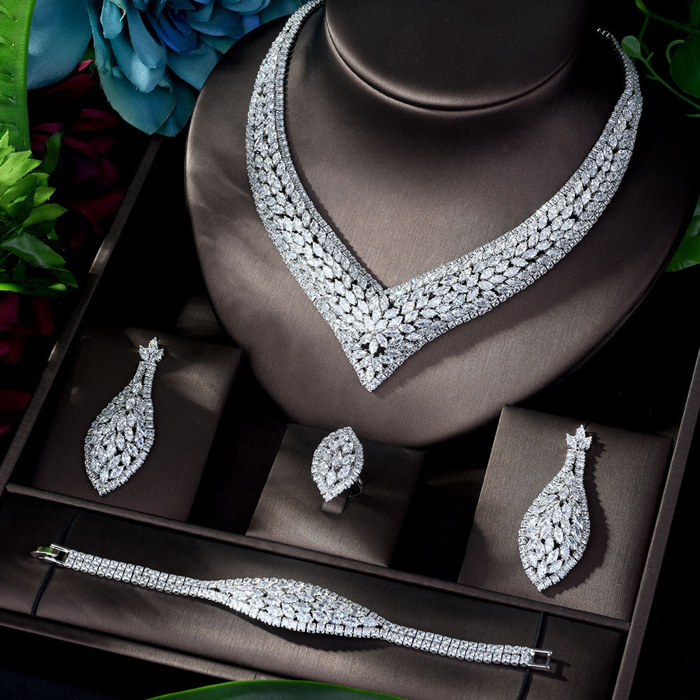 Luxury AAA CZ Set for Women Wedding Zircon Crystal CZ Bridal Jewelry Set Bijoux N-1153 - La Veliere
