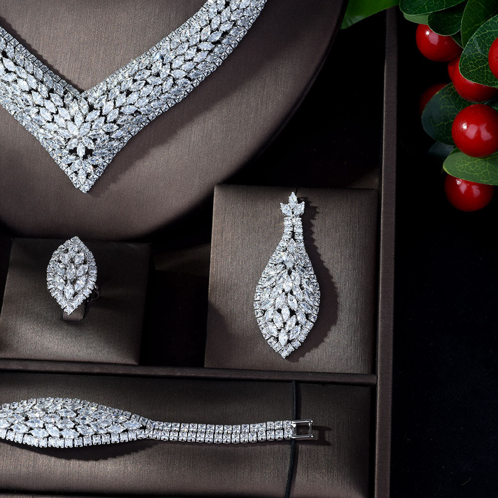 Luxury AAA CZ Set for Women Wedding Zircon Crystal CZ Bridal Jewelry Set Bijoux N-1153 - La Veliere