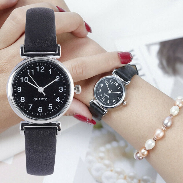 Classic Women's Casual Quartz Leather Band Strap Watch Round Analog Clock Wrist Watches - La Veliere
