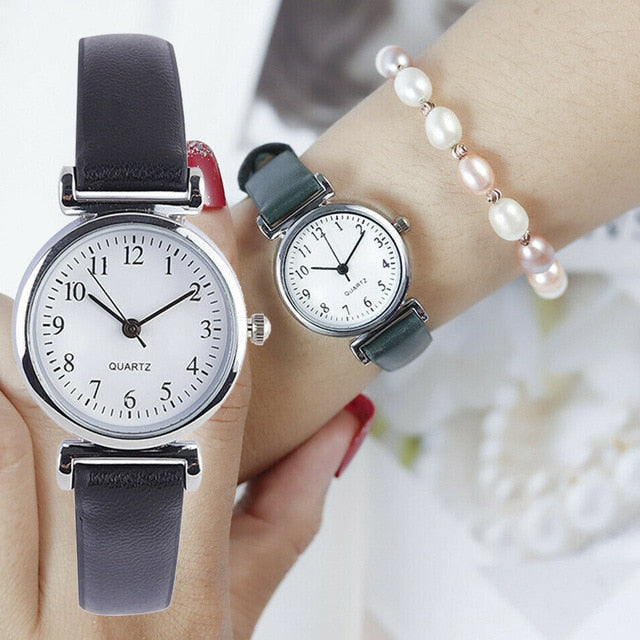 Classic Women's Casual Quartz Leather Band Strap Watch Round Analog Clock Wrist Watches - La Veliere