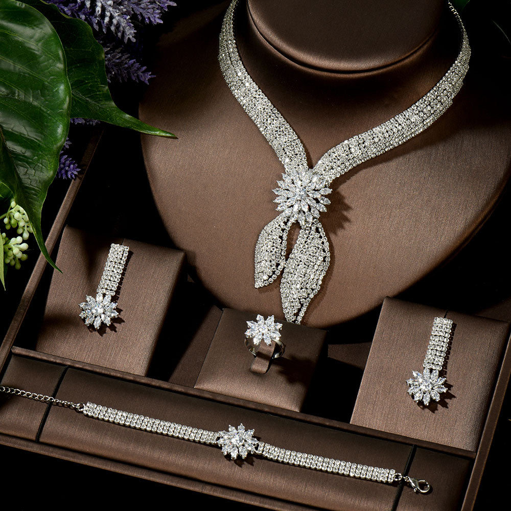 HIBRIDE Luxury Big 4pcs Jewelry Set With Cubic Zirconia for Women Bridal Party Wedding Accessories Saudi Arabic Dubai N-1433 - La Veliere