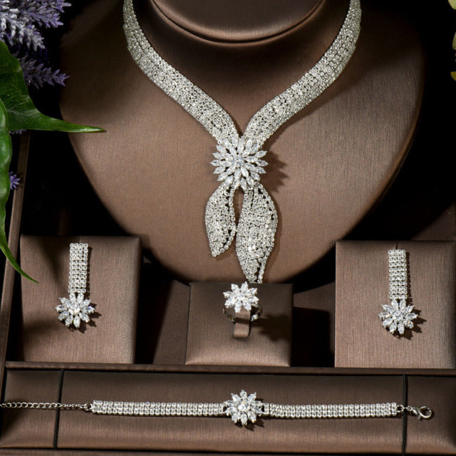 HIBRIDE Luxury Big 4pcs Jewelry Set With Cubic Zirconia for Women Bridal Party Wedding Accessories Saudi Arabic Dubai N-1433 - La Veliere