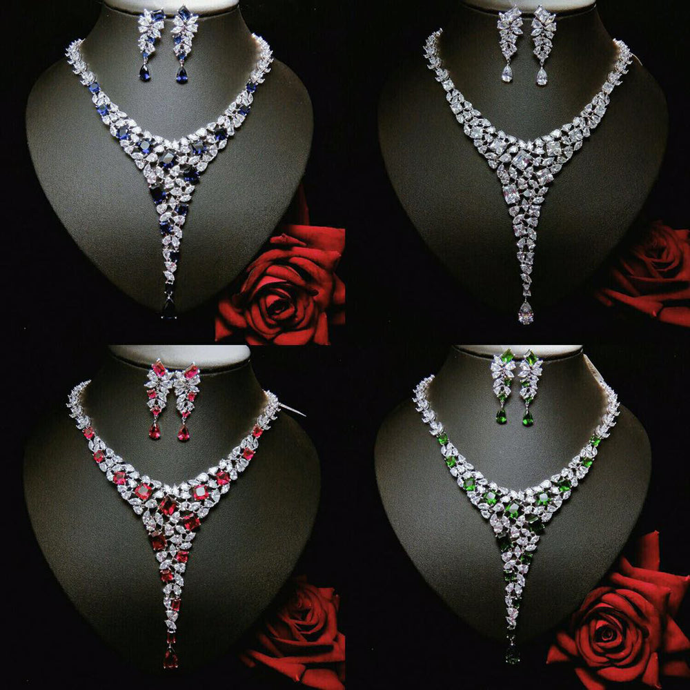 Newest Famous Brand Luxury Earring Necklace Jewelry Set  CZ Crystal Wedding Jewelry for Women - La Veliere