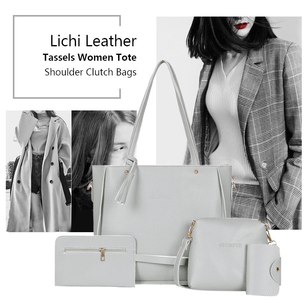 4pcs/set Litchi Pattern Women Shoulder Crossbody Handbags Clutch Card Bags  Large Capacity Tote Bags Luxury Purse 2021 New - La Veliere